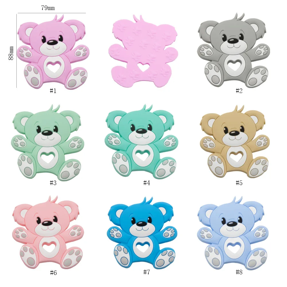 Cute-idea 1PC Baby Silicone Teether BPA Free Teething Teether Toys Animal Shape Baby Bear Teether Silicone Beads DIY Chain Gift