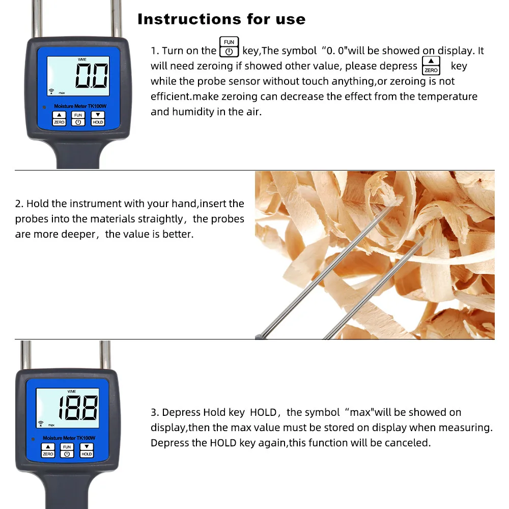 TK100W Moisture Meter Professional Wood Sawdust Powder Hay Bale Peat Moisture Meter Hygrometer  20%off