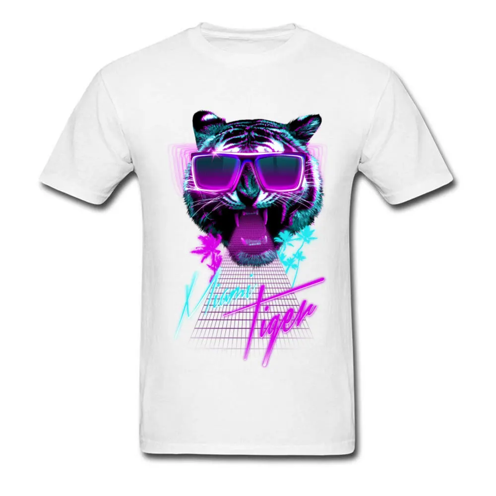 Vaporwave Miami Tiger Neon T Shirts 3D Print New Arrival Short Sleeve Loose Europe Tshirt Man 100% Cotton Fabric Camisa Clothes