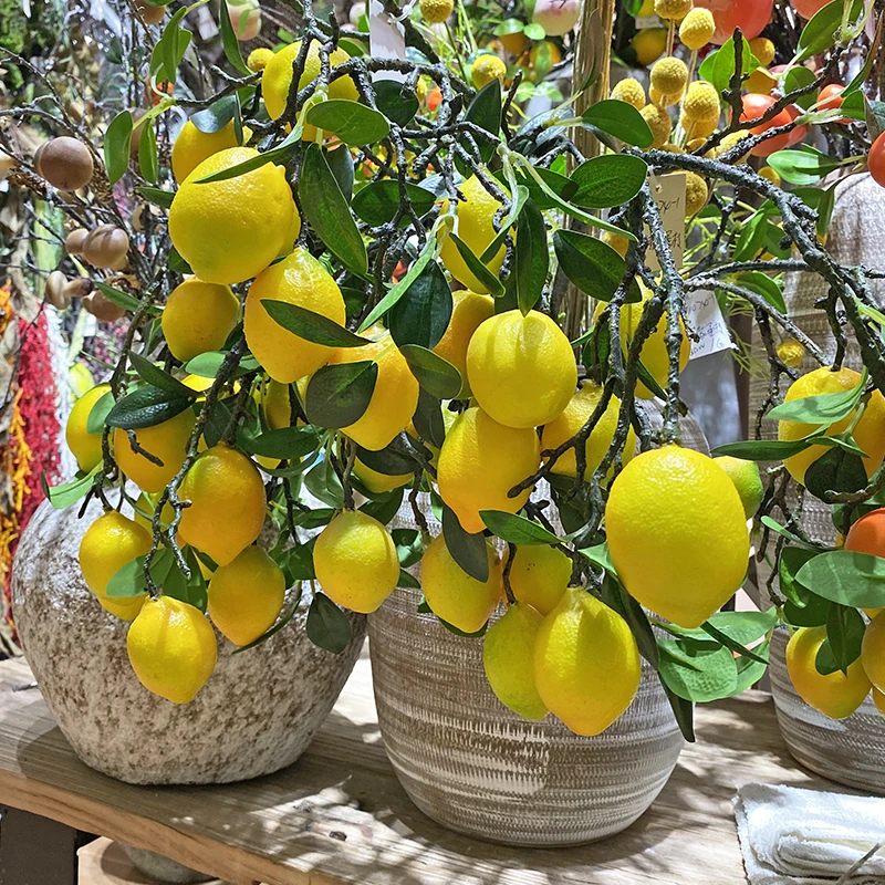 Single Simulated Fruit Fake Lemon Decor Fruit False Green Branch For Home Office Decoration Accessories Bouquet Greenery Craft