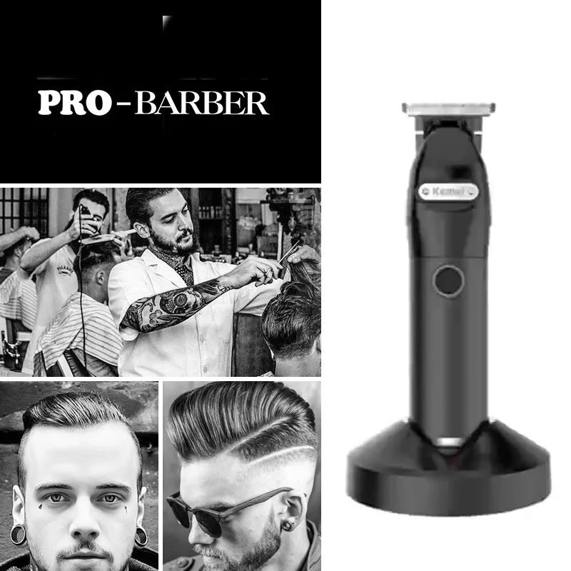 Kemei 10W Hair Trimmer for Men Professional Zero Gapped T-Blade Outlining Cordless Barber Hair Clippers Hair Close Cutting Kit