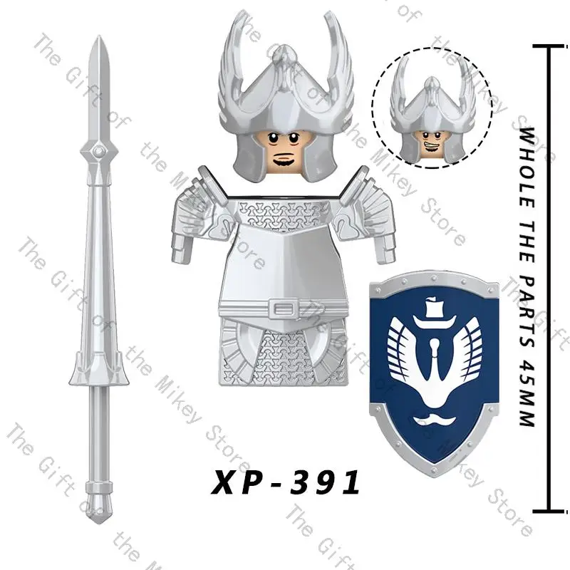 One Set Medieval Time Gondor Swan Knight Soldier Figures Building Blocks Accessories Armor Shield Weapon Toys For Kids KT1051