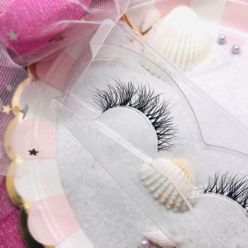 Transparent stem Mink Hair Eyelashes reusable Natural 3D Mink Messy Popular short False Eyelash Full Strip Eyelashes Extension