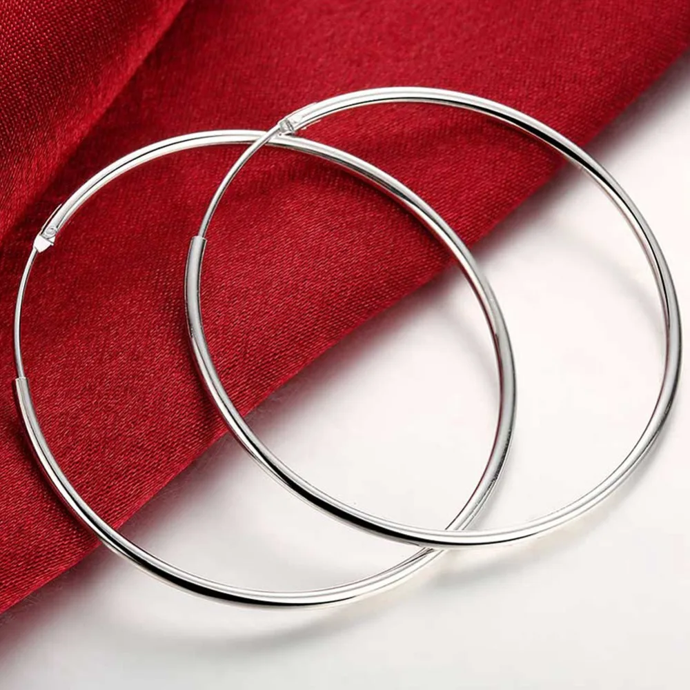 Fashion 925 Sterling Silver Exquisite Fashion 35mm/50mm Round Circle Hoop Earrings For Women Wedding Banquet Party Jewelry Gifts