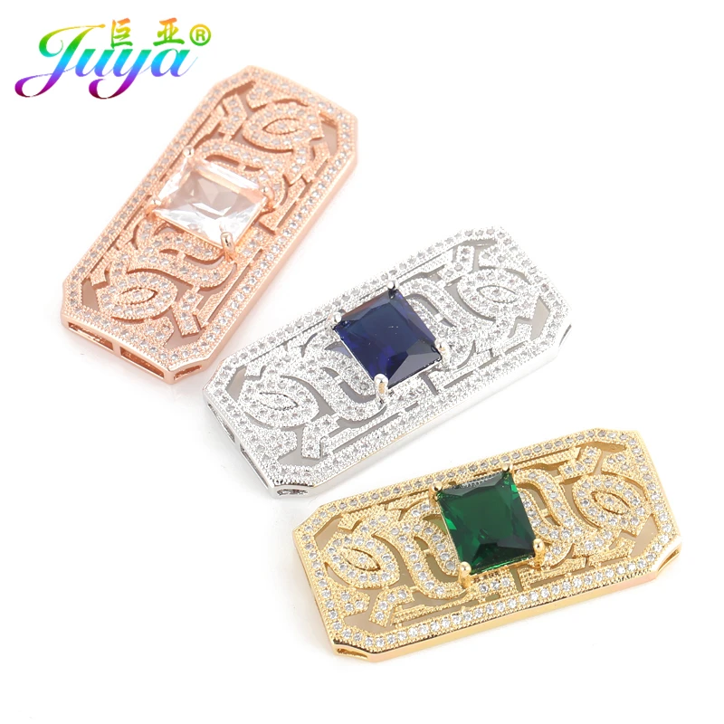 Juya 18K Gold Plated Pearls Jewelry Making Mountings Micro Pave Zircon Decorative Floating Flower Fastener Connector Accessories