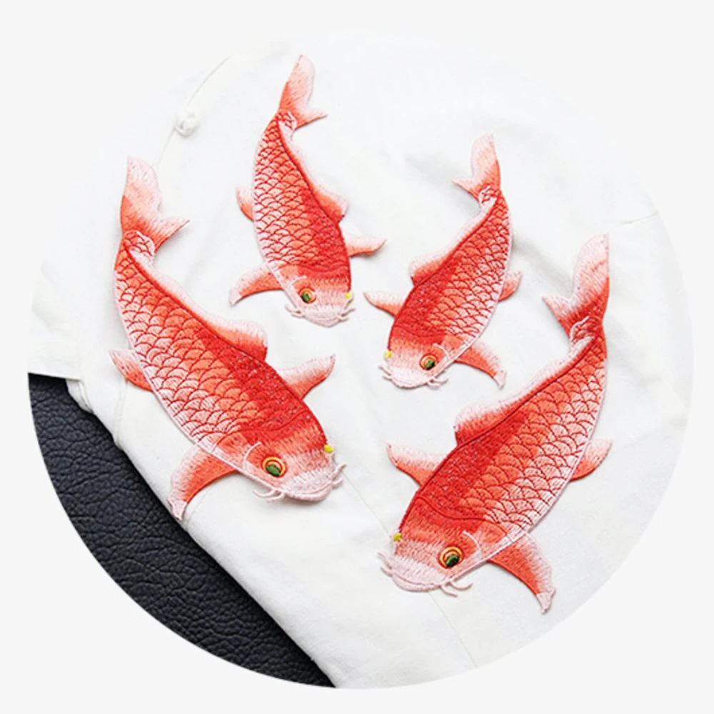 Embroidery red carp without adhesive patch clothing design DIY custom decorative accessories hand sewing golden fish patch