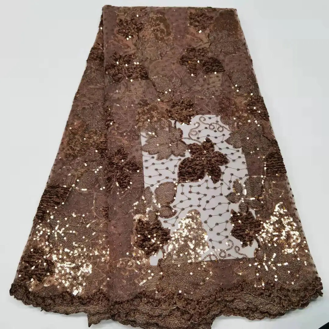 

French Sequin Fabric 2021 High Quality African Lace Fabric 5 Yard/piece Nigerian Lace for Bridal Material French Net TS9461