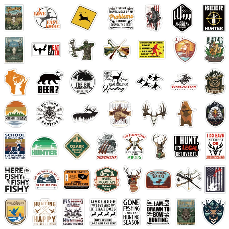 50Pcs/Lot Wholesale Go Hunting Stickers For Luggage Skateboard Laptop Notebook Car Decals Kids Gifts Dropshipping