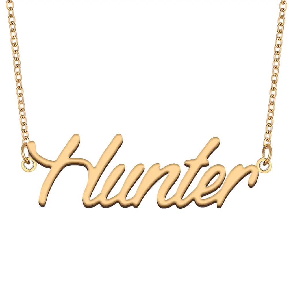 

Hunter Name Necklace for Women Stainless Steel Jewelry Gold Plated Nameplate Chain Pendant Femme Mothers Girlfriend Gift