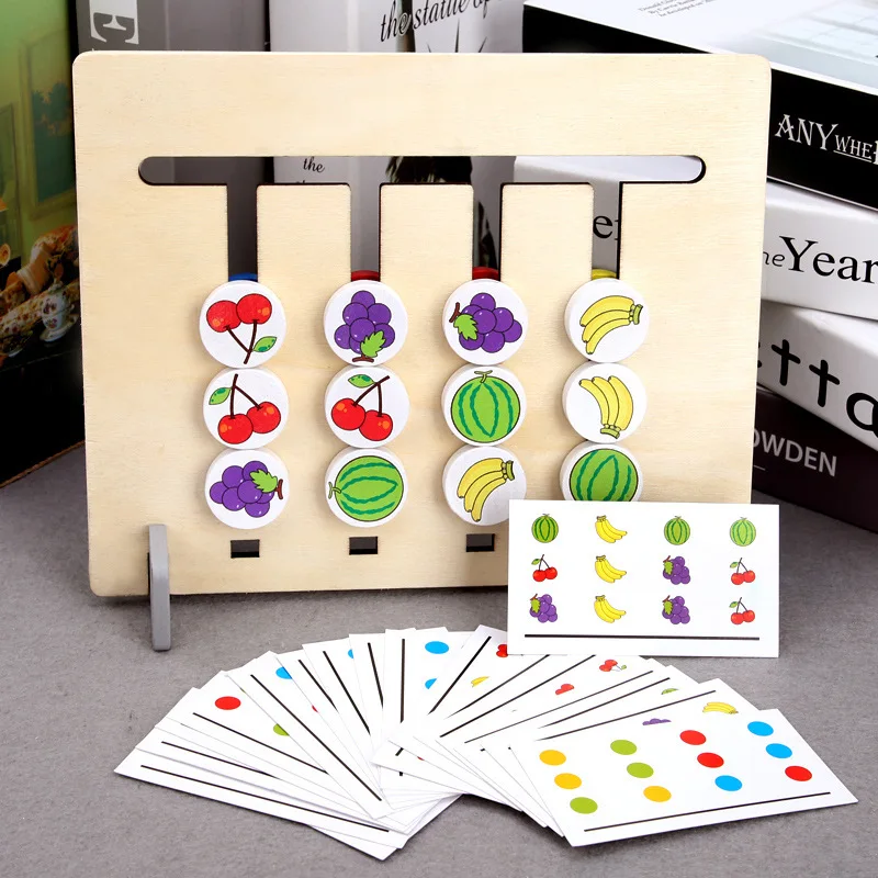 Double-sided Color and Fruit Matching Game Wooden Puzzles Baby Montessori Logical Reasoning Training Kids Educational Toys