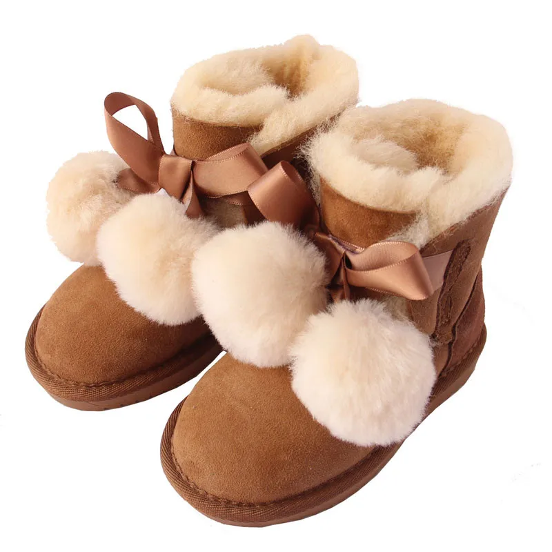 Natural Sheepskin Wool Children Snow Boots Child Warm Winter Boots Brand Genuine Sheepskin Boots Winter Boots For Baby Girls Boy