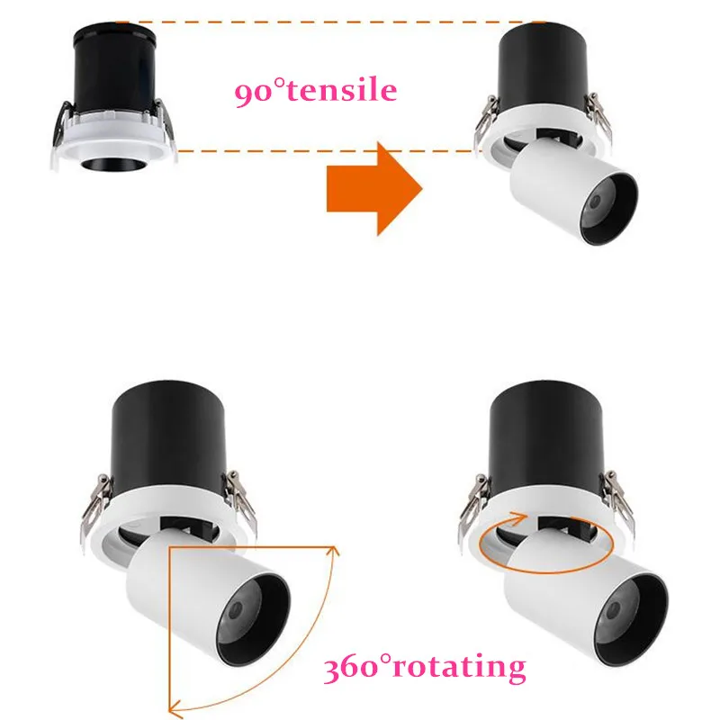 LED 알루미늄 오목 회전 다운라이트, 에피스타 칩, COB 스포트라이트, 천장 램프 AC85-265V, 9W12W15W18W20W24W, 새로운 스타일, 1 개