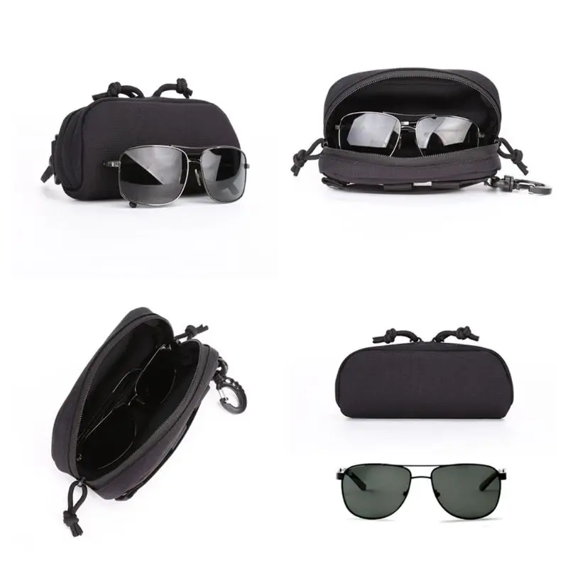 Estuche de gafas de sol de caza al aire libre, estuche militar Molle, caja de almacenamiento de gafas, bolsa dura de nailon 1000D