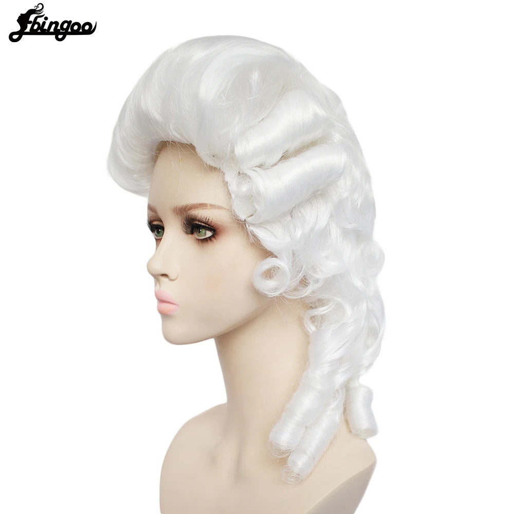 Ebinoo White Lawyer Wig Baroque Curly Colonial Female Lawyer Judge Deluxe Historical Costume Synthetic Cosplay Wig for Halloween