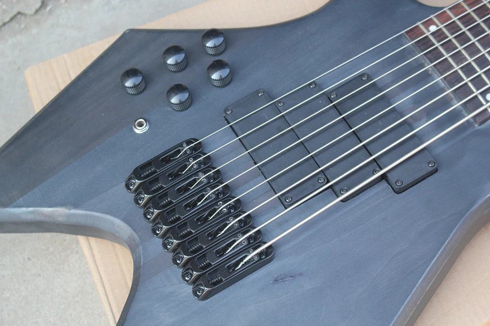 Left Handed 8 Strings Matte Black 24 Frets Electric Bass with Rosewood Fretboard,Neck Through Body