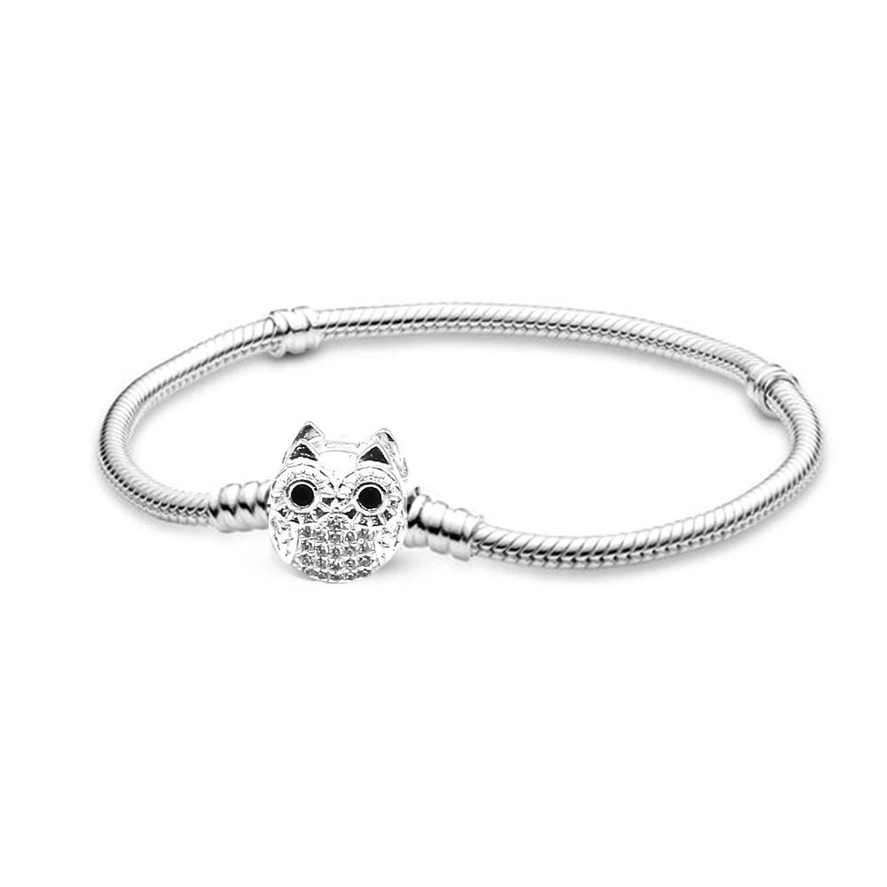 Buipoey Silver Color Zircon Owl clip snake Chain Bracelets Fit Original Charm Child boys Girls Jewelry Women Bracelet Bangle