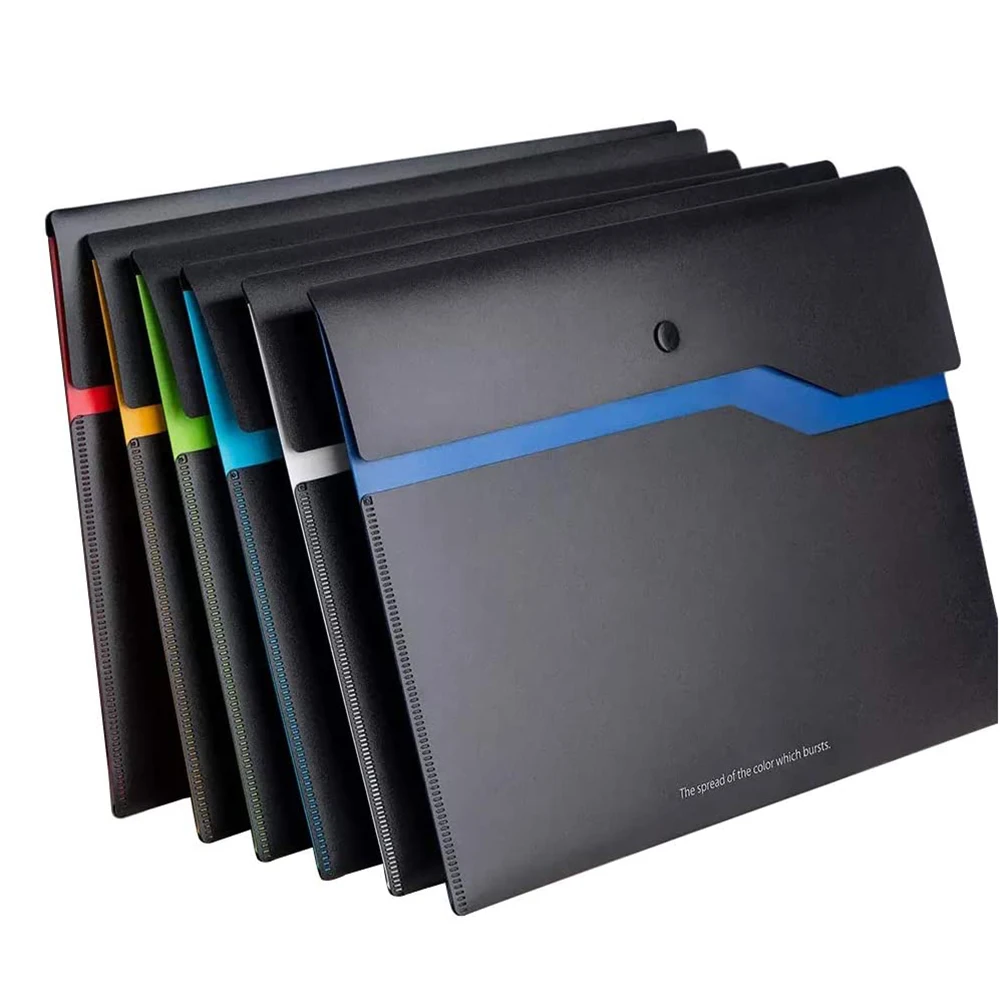 A4 File Envelope Folder Double-Layer Plastic Clip with Snap Fastener Ploy Document File Organizer for School/Home/Office