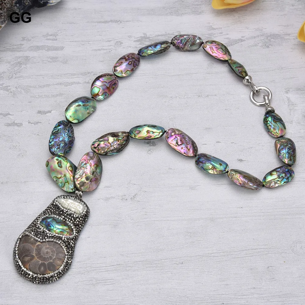 21'' 17x26MM Abalone Shell Necklace Biwa Pearl Snail Pendant