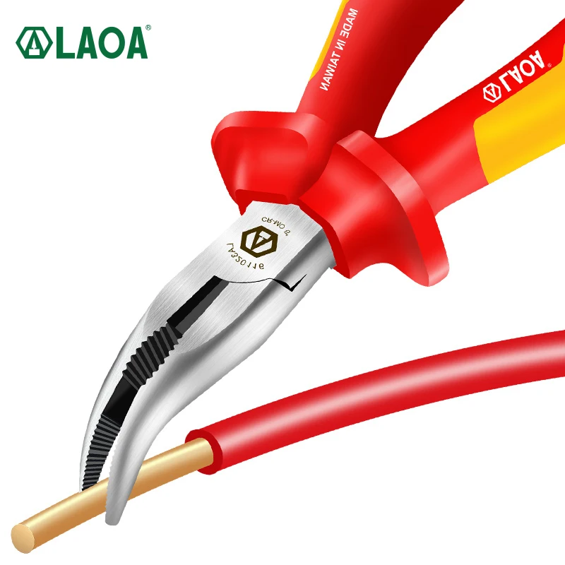 LAOA VDE 1000V Insulated Bent Nose Pliers and Long Nose Pliers Electrician Wire Cutters German Certification Made in Taiwan