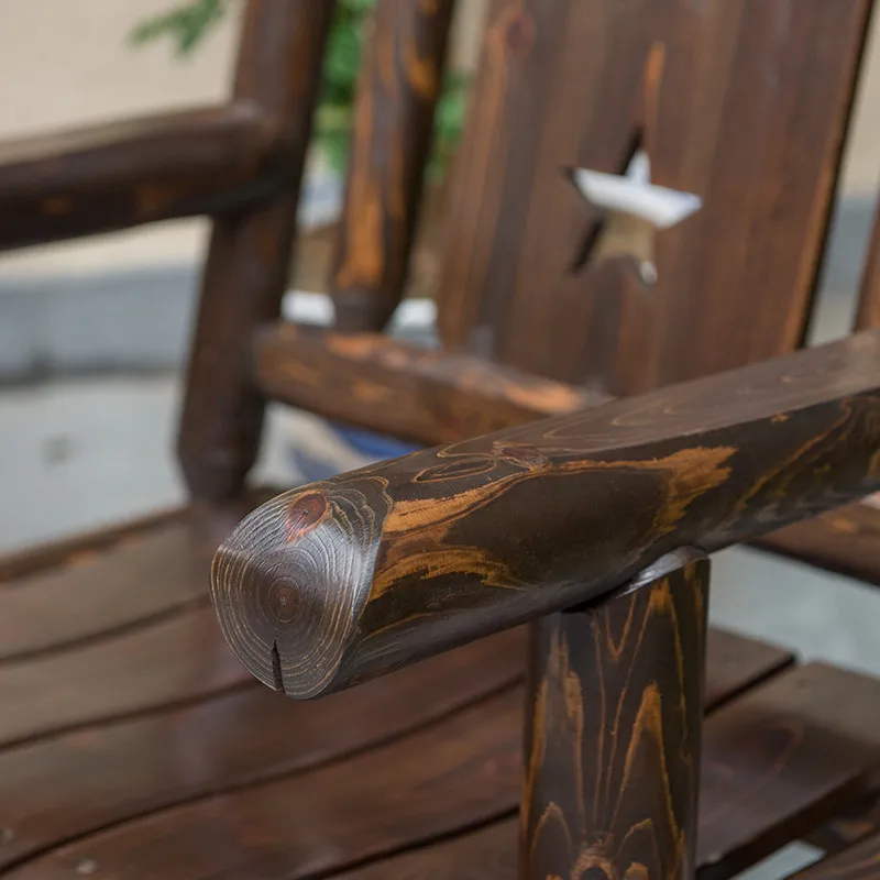 Antiker Holz Outdoor Schaukel Log Stuhl Holz Veranda rustikale Single Rocker Freizeit Design Sessel für Deck, Balkon oder Innenbereich