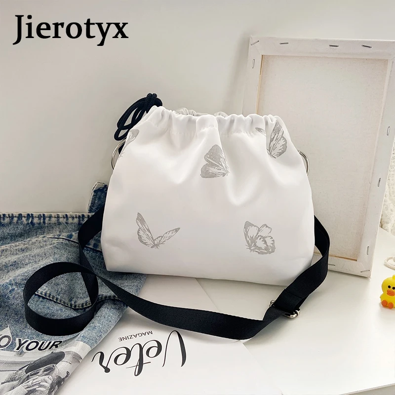 JIEROTYX Fashion Luminous Butterfly Retro Shoulder Bucket Bag For Women Drawstring Sexy Chain Shoulder Bags Lady Handbag Punk