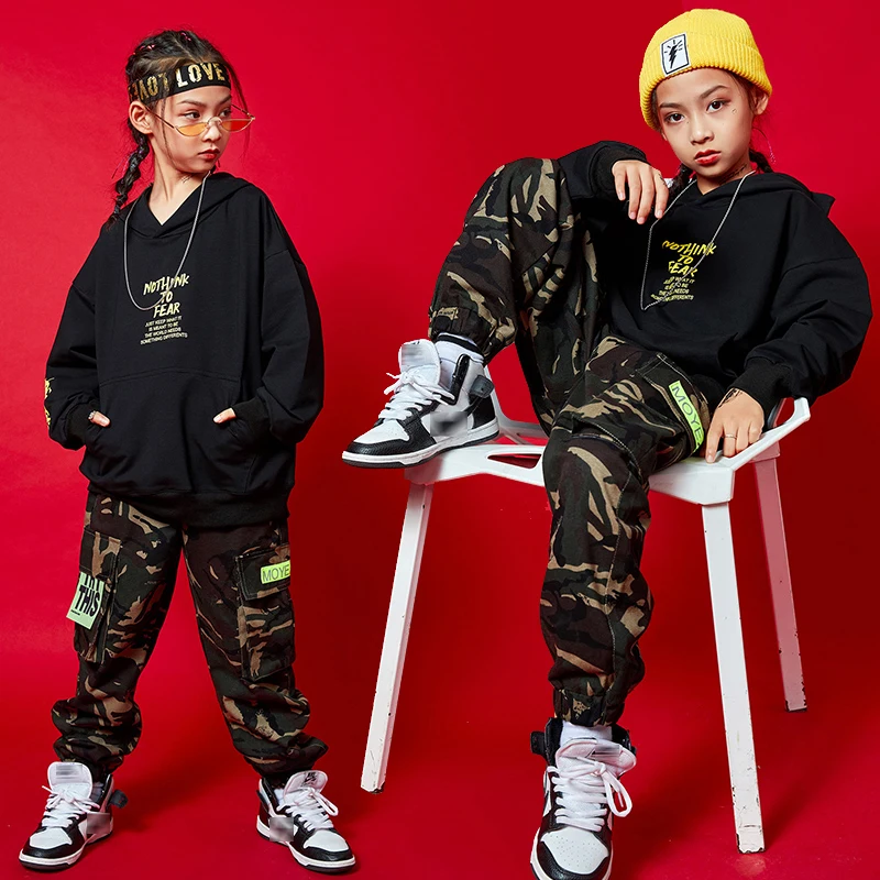 

Kids Hip Hop Clothing Boys Black Sweatshirt Tops Camouflage Pants Street Dance Stage Outfit Modern Jazz Dance Costume BL5194