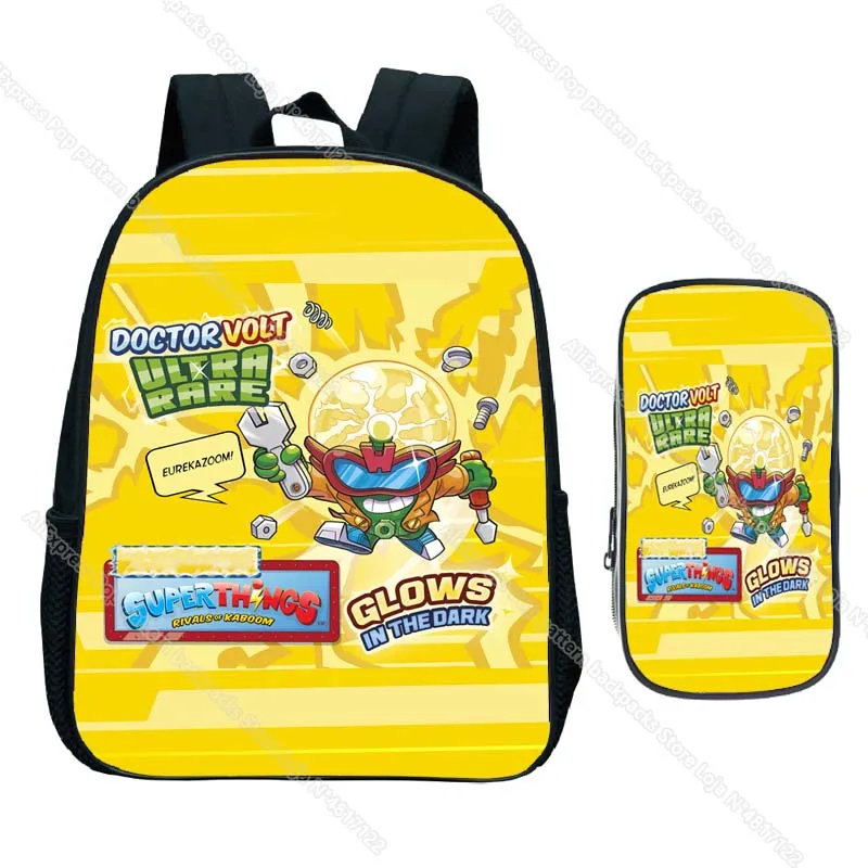 Mini sac à dos dessin animé pour enfants, ensemble de 2 pièces avec étui à crayons, Super choses, Machines électriques, pour la maternelle