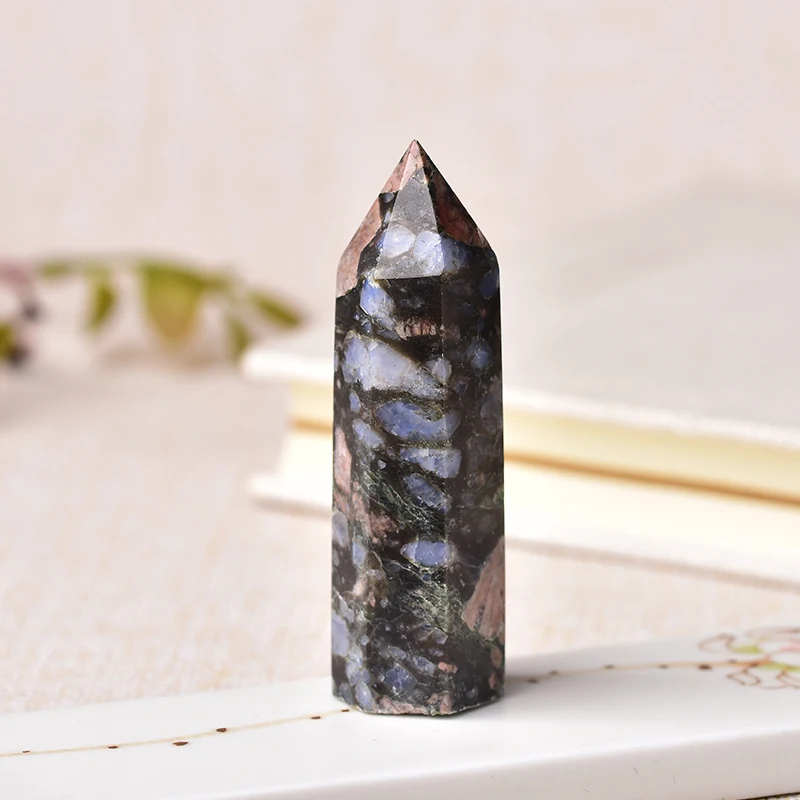 1pc Natural Glaucophane Stone Crystal Point Healing Obelisk Quartz Wand Beautiful Ornament for Home Decor Energy Stone Pyramid