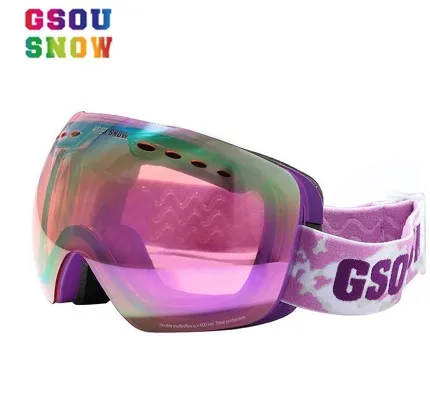 

Women Double Layer Anti-Fog Purple Ski Goggles Big Spherical Anti-Uv Climbing Snowboarding Eyewear Can Stuck Myopic Glasses