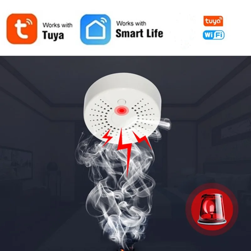 Tuya Wifi Rookmelder Fire Alarm Sensor Wireless Huis Beveiliging Rookmelder Met Google Smart Home App Afstandsbediening