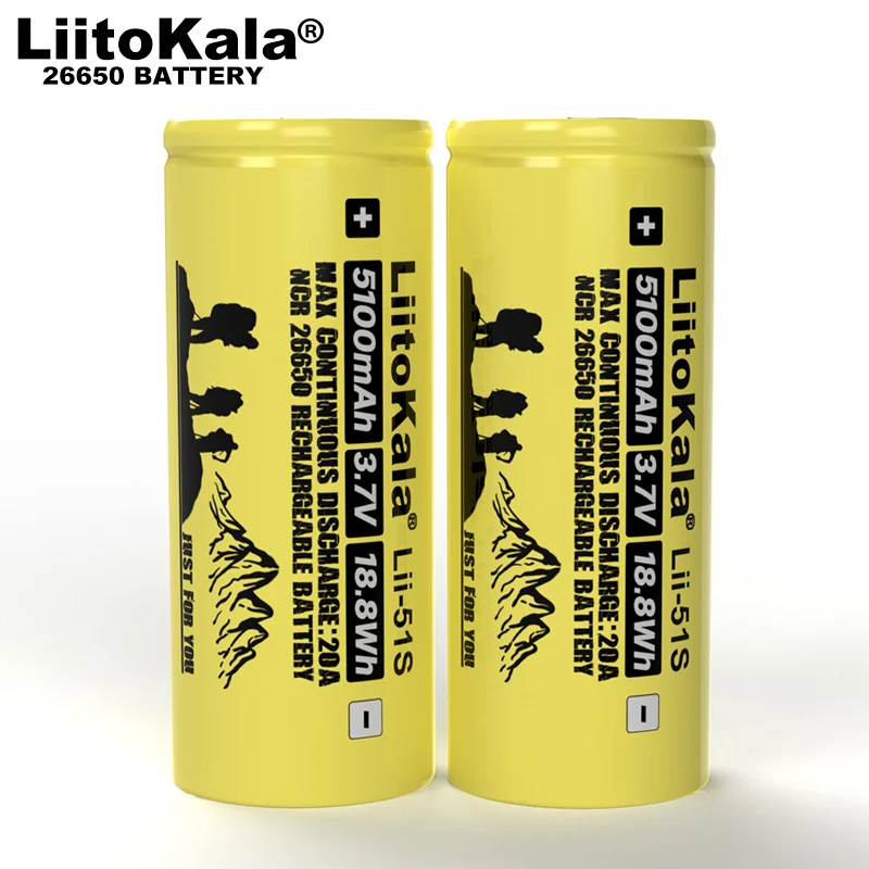 1-8PCS Liitokala Lii-51S 26650 Power 20A Rechargeable Lithium Battery 3.7V 18.8Wh 5100mA Suitable for Flashlight