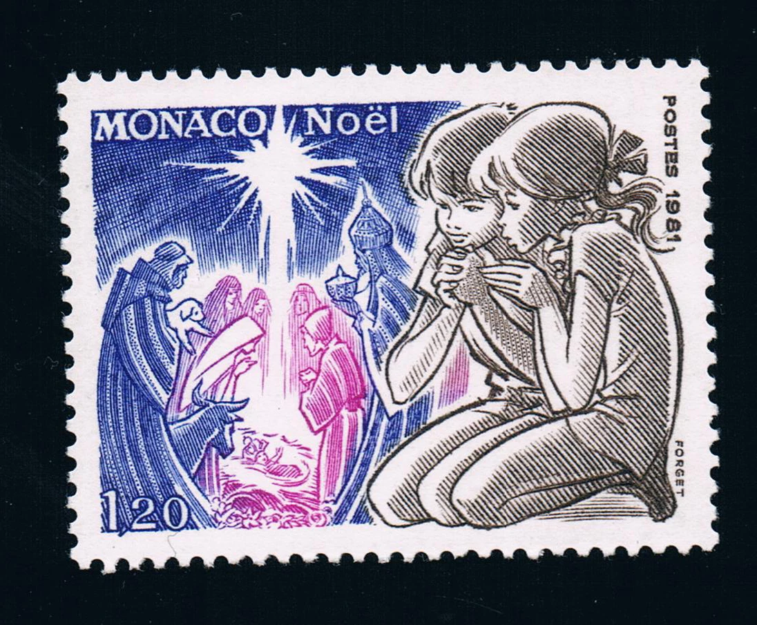 1Pcs/Set New Monaco Post Stamp 1981 Christmas Prayer Girls Sculpture Stamps MNH