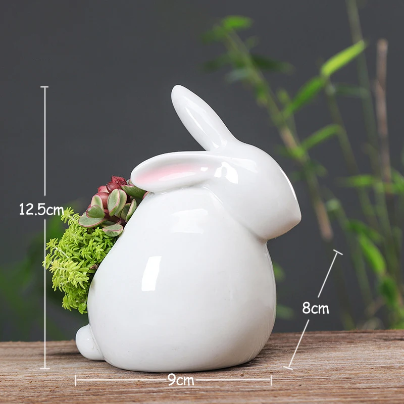 Set of 3Pcs Cute Rabbit Planters Ceramic Bunny Flower Pots for Air Plants Senecio Rowleyanus Home Garden Desktop Decoration