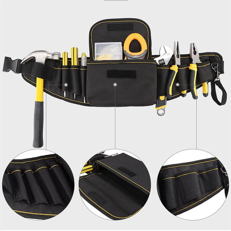 Multifunctional Tool Bag Waterproof Canvas Electrician Tool Bag Belt Bag Electrician Maintenance Storage Bag 7 Holes 1 Bag