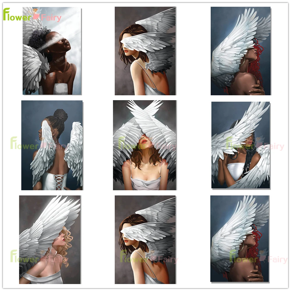 

Fairy Girl White Wings Nordic Poster Wall Art Canvas Painting Vintage Sexy Women Wall Pictures For Living Room Decor Unframed