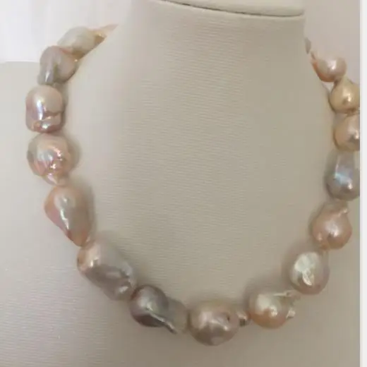 

huge13-14mm south sea baroque gold pink pearl necklace 18inch 925silver