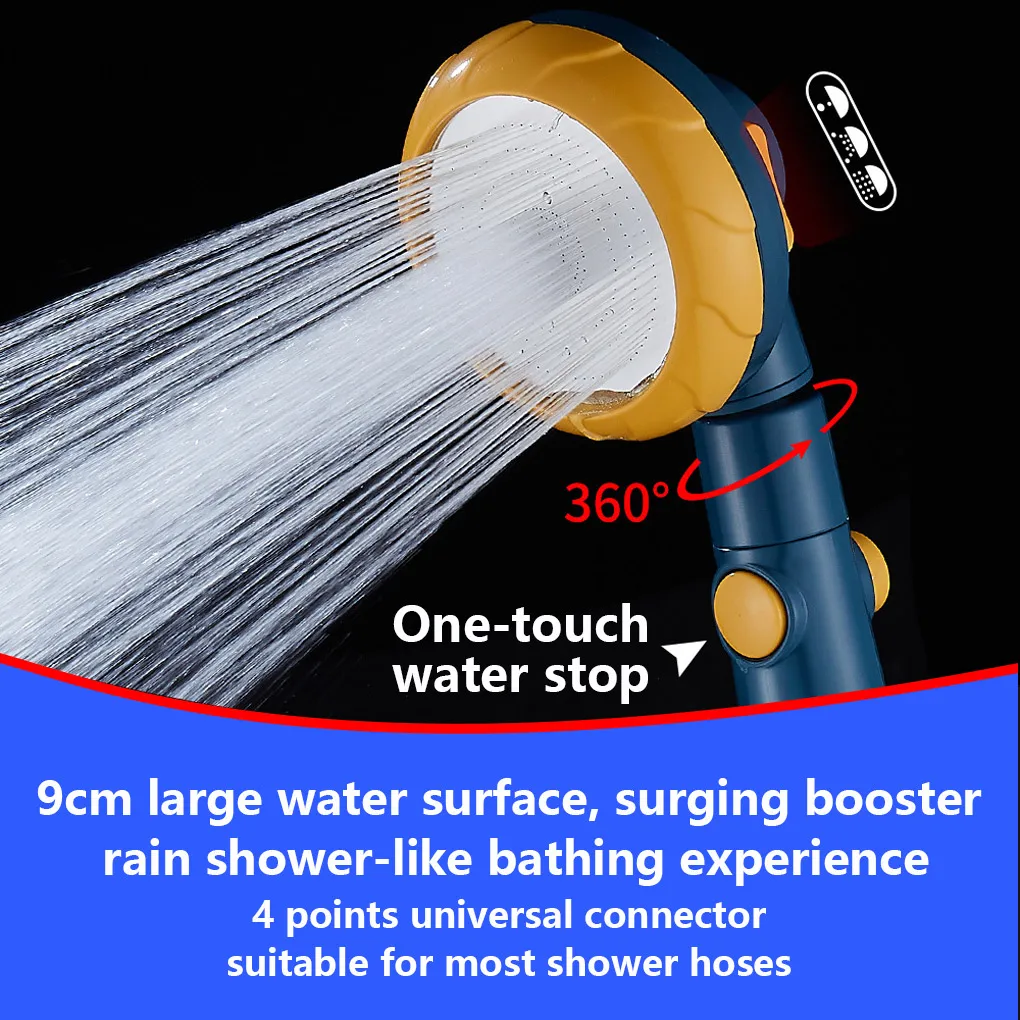 Shower Head SPA Bathroom Accessories High Pressure 3-Function Adjustable Water Saving Rainfall Nozzle One-Key Stop Sprayer ABS