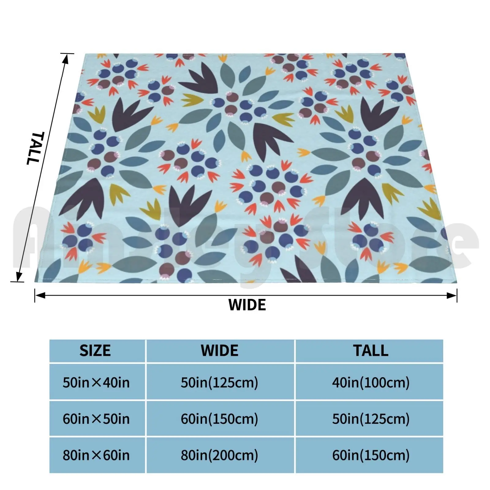 Blanket Blueberry 1346 Blueberries Berries Red Blue Bright Bold Floral Food Fruit Leaves Leaf