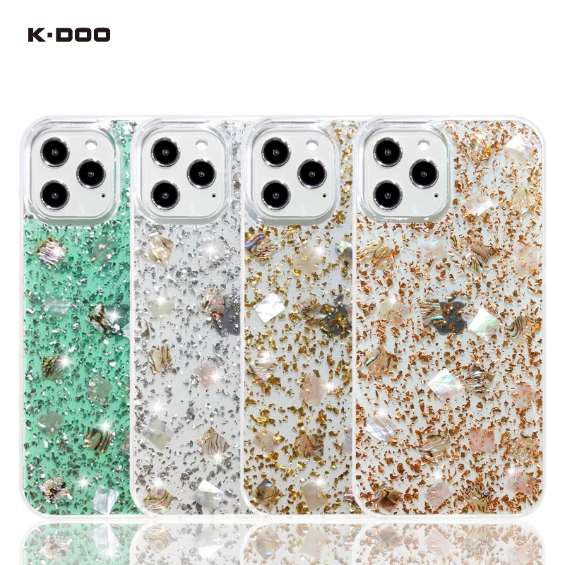 K-DOO Flash Series Bling Glitter Smartphone Case,Natural Seashells,Foil Shining,Back Cover for iPhone 12,12mini,12pro,12promax