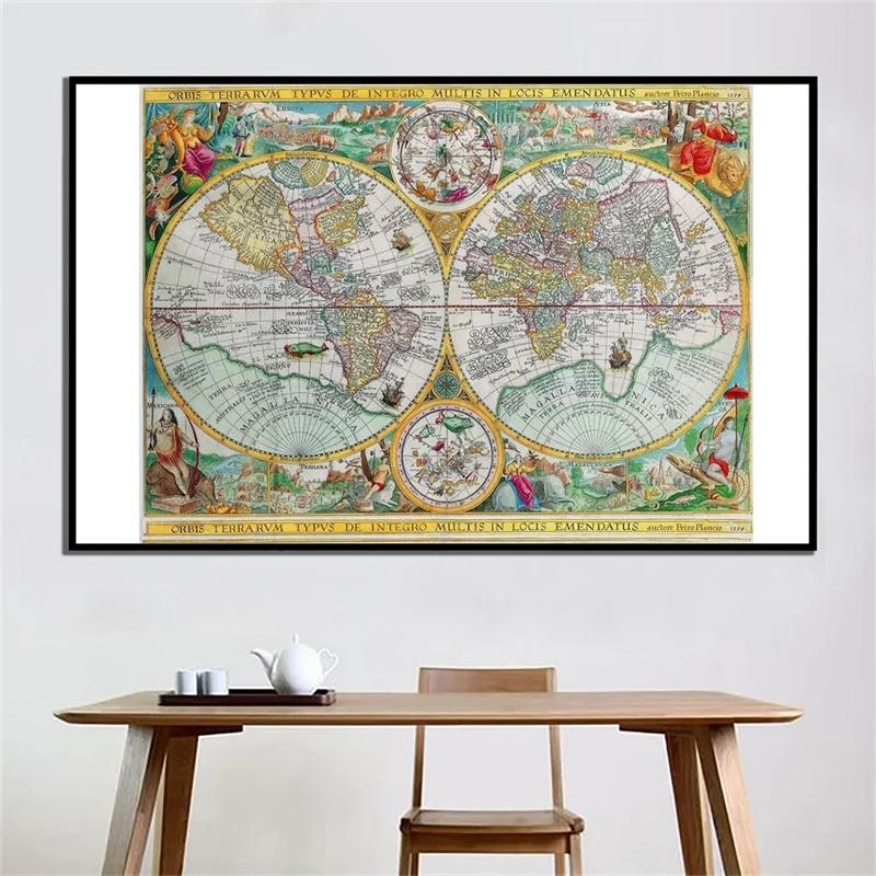 59 * 42 cm 1594 Vintage Map Canvas Painting Orbits Changes In Locations Wall Art Poster Dekoracyjny plakat Dekoracja biura domowego