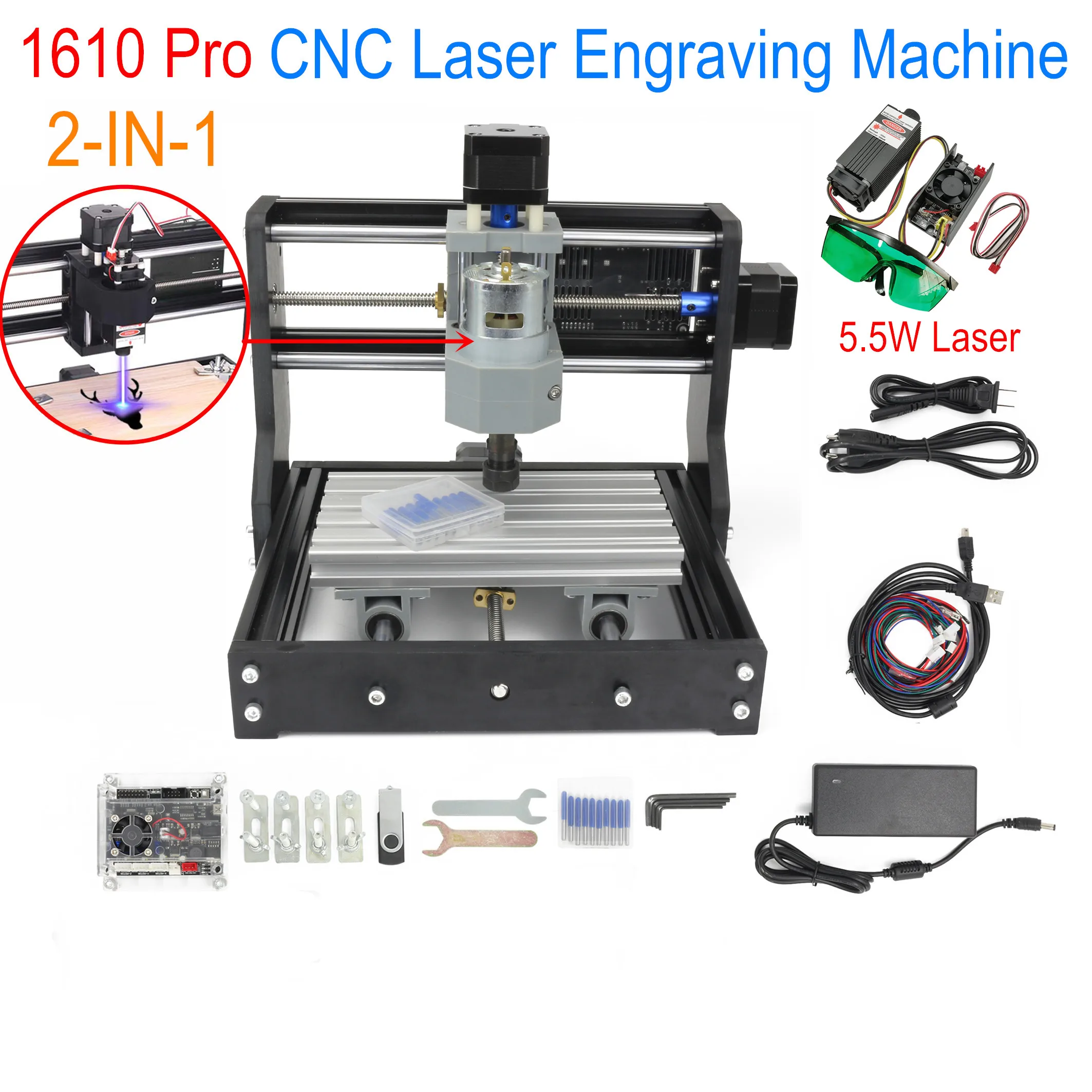 【Overseas Warehouse】 1W 2.5W 5.5W Moduł laserowy 1610 Pro CNC Router laserowy Graver Cutter Kontroler GRBL