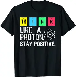 Ciência engraçada t shirt com um design proton, impressão de alta qualidade, feita de algodão