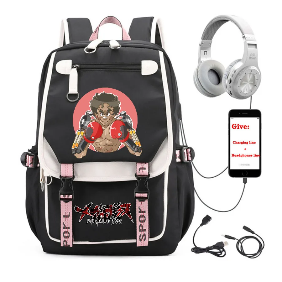 

anime MEGALOBOX backpack boys Girl School book Bag Women men Travel Backpack USB Charging teenagers Laptop packsack