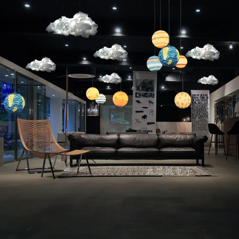 Planet Pendant Lights Sun Earth Moon Novelty Creative Atmosphere Light Hanging Lamp Bedroom Home Decoration Hallway Luminaire