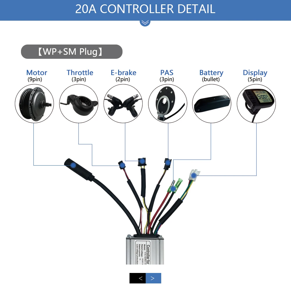 KUNTENG-Electric Bicycle Wheel Kit, Brushless E-bike Controller, Square Wave, 6 Mosfet, 24V, 250W, 20A