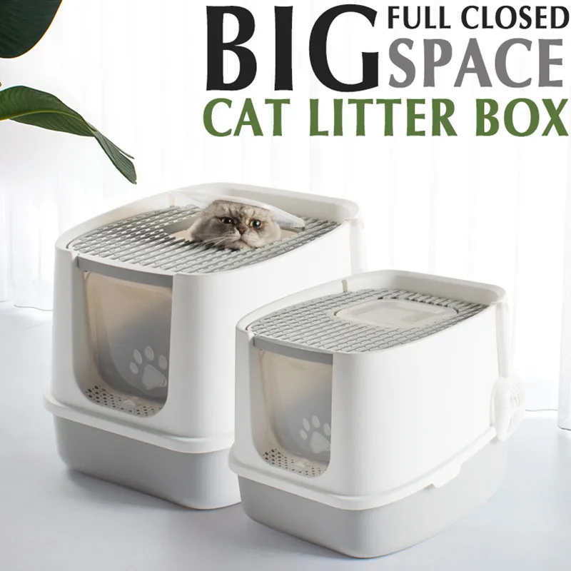 Cat Litter Box Fully Enclosed Anti-Splash Cat Toilet Deodorant Pet Cleaning Supplies Kitty Litter Box Pet Toilet Litter Sandbox