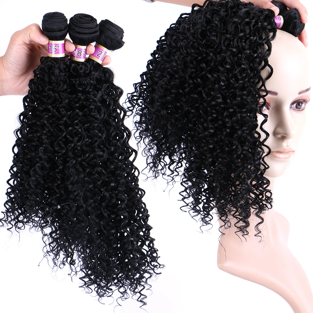 Afro Kinky Curly Synthetic Hair Bundles 16 18 20 Inches 70G Jerry Curl Wave Fiber Hair Extensions for Black Women