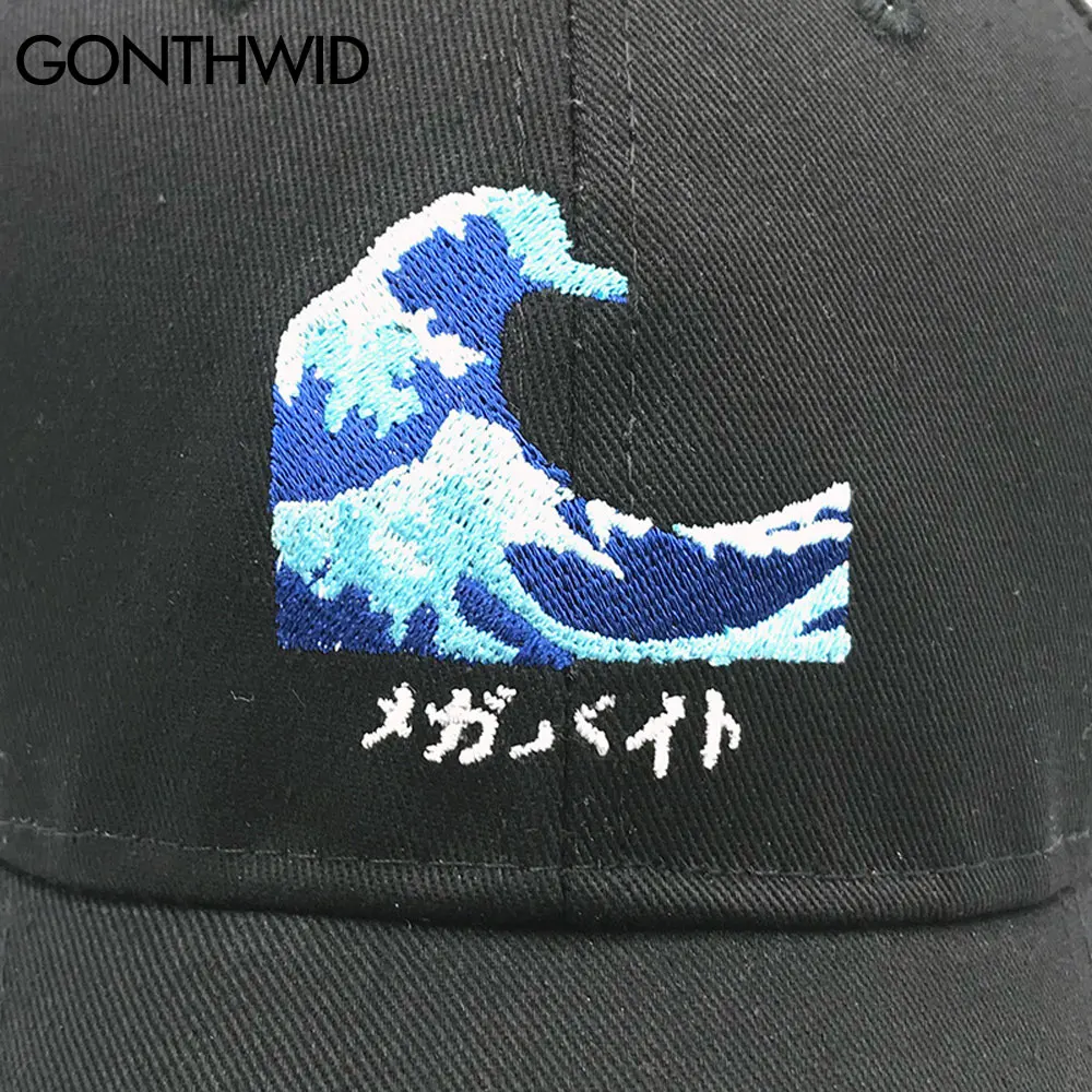 GONTHWID Embroidery Japanese Ukiyoe Seawave Adjustable Snapback Baseball Caps Men Women Hip Hop Casual Cotton Bboy Sun Hats