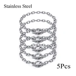 5pcs/lot Width 5mm Chain Bracelet for Women Men Jewelry Making with OT Toggle Clasp Stainless Steel Chain Link Bracelet