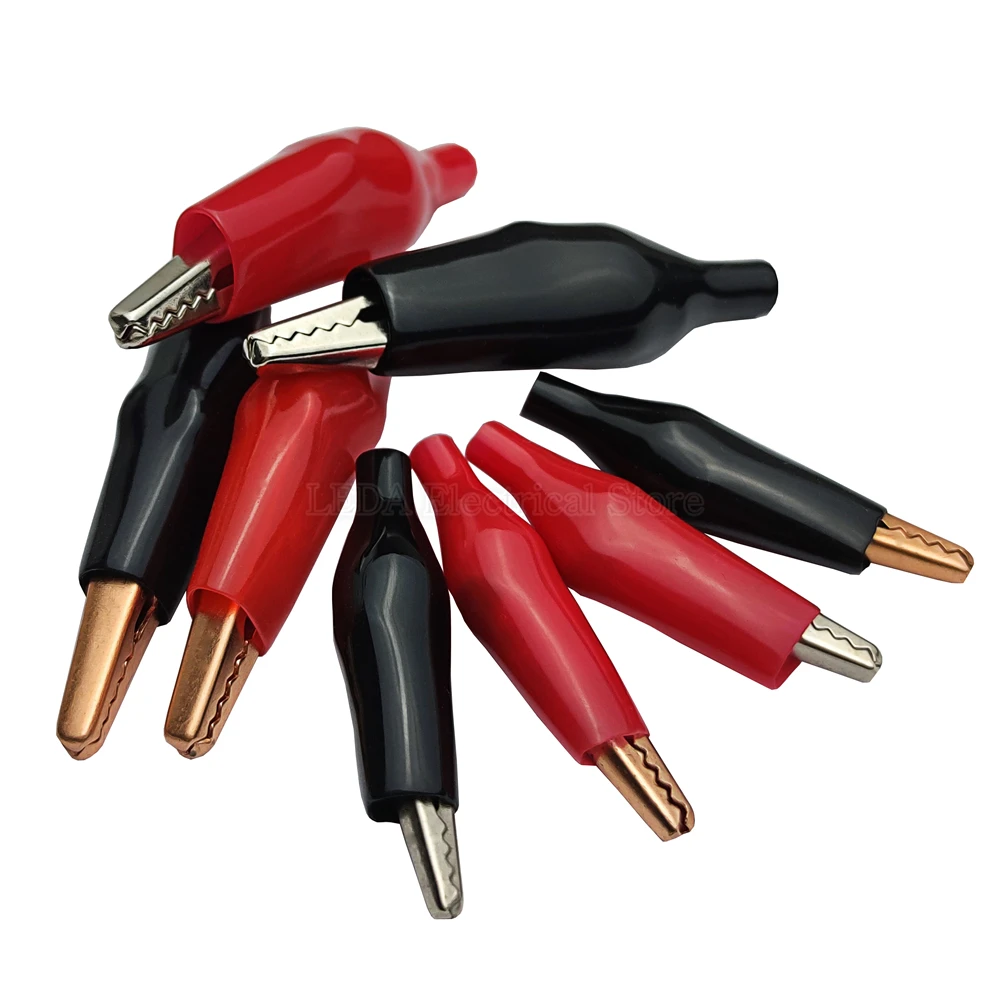 10Pcs 28mm 35mm 45mm Black Red Soft Plastic Coated Testing Probe Connector Mini Alligator Test Clips